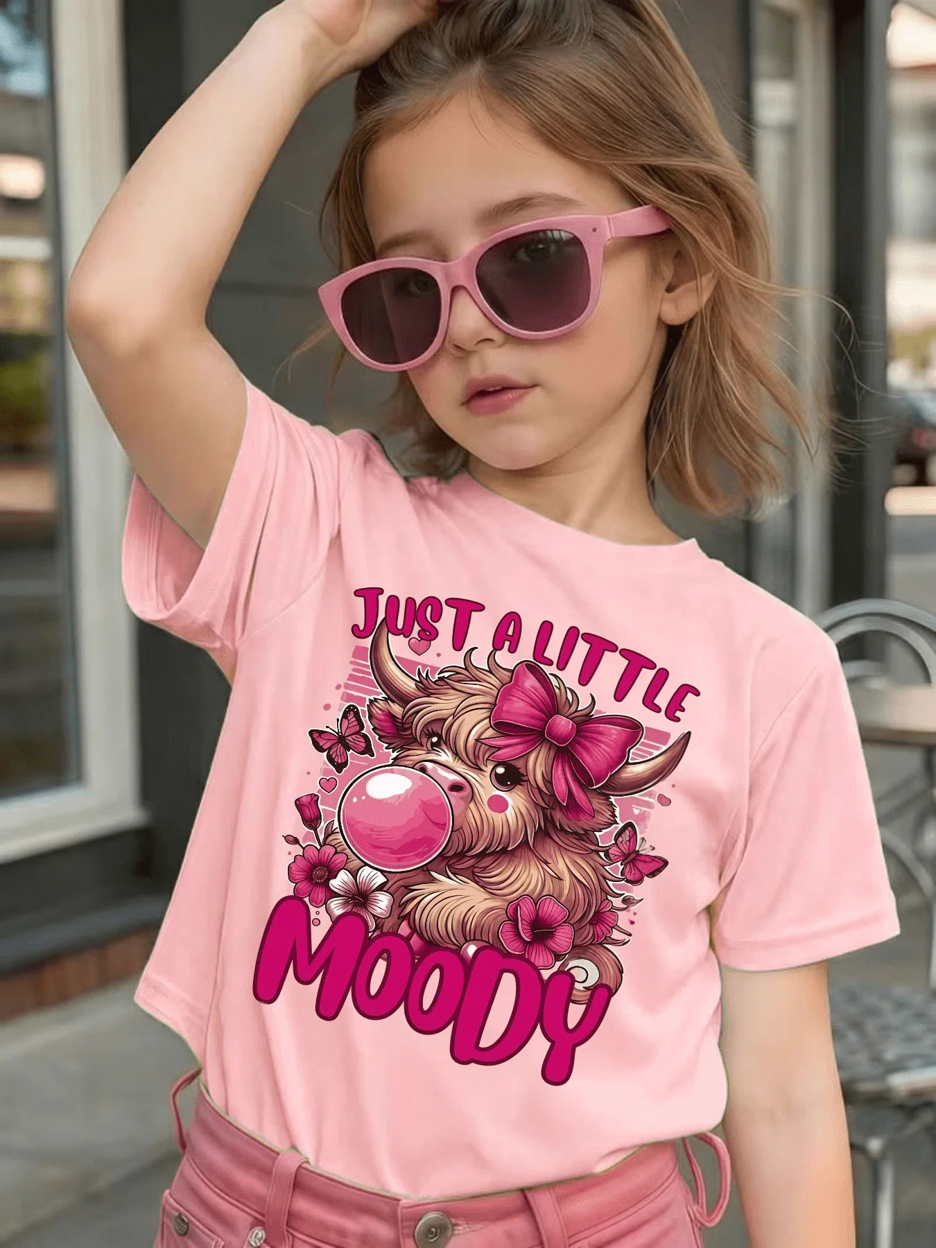 Cute Highland Cow Letter Graphic Kids Tee Boys Girls Family Matching Cotton Crew Neck Short Sleeve Soft Casual Summer Tee