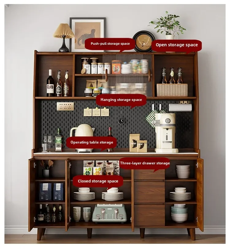

Solid wood dining side cabinet against the wall Integrated locker Double-layer multi-function