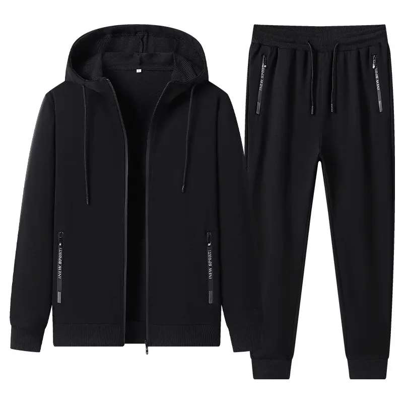 Men New Autumn Winter Sports Knitted Cotton Two Piece Set Leisure Coat Foot Binding Sports Pants Soft Comfortable Warm Casu