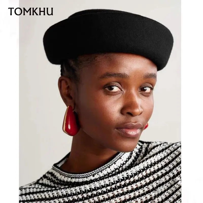 النمط البريطاني الصوف الأسود الرجعية أزياء المرأة فيدورا قبعة الفرنسية أنيقة القبعات مصمم الشتاء الكلاسيكية أعلى قبعة حزب روسيا كاب #2