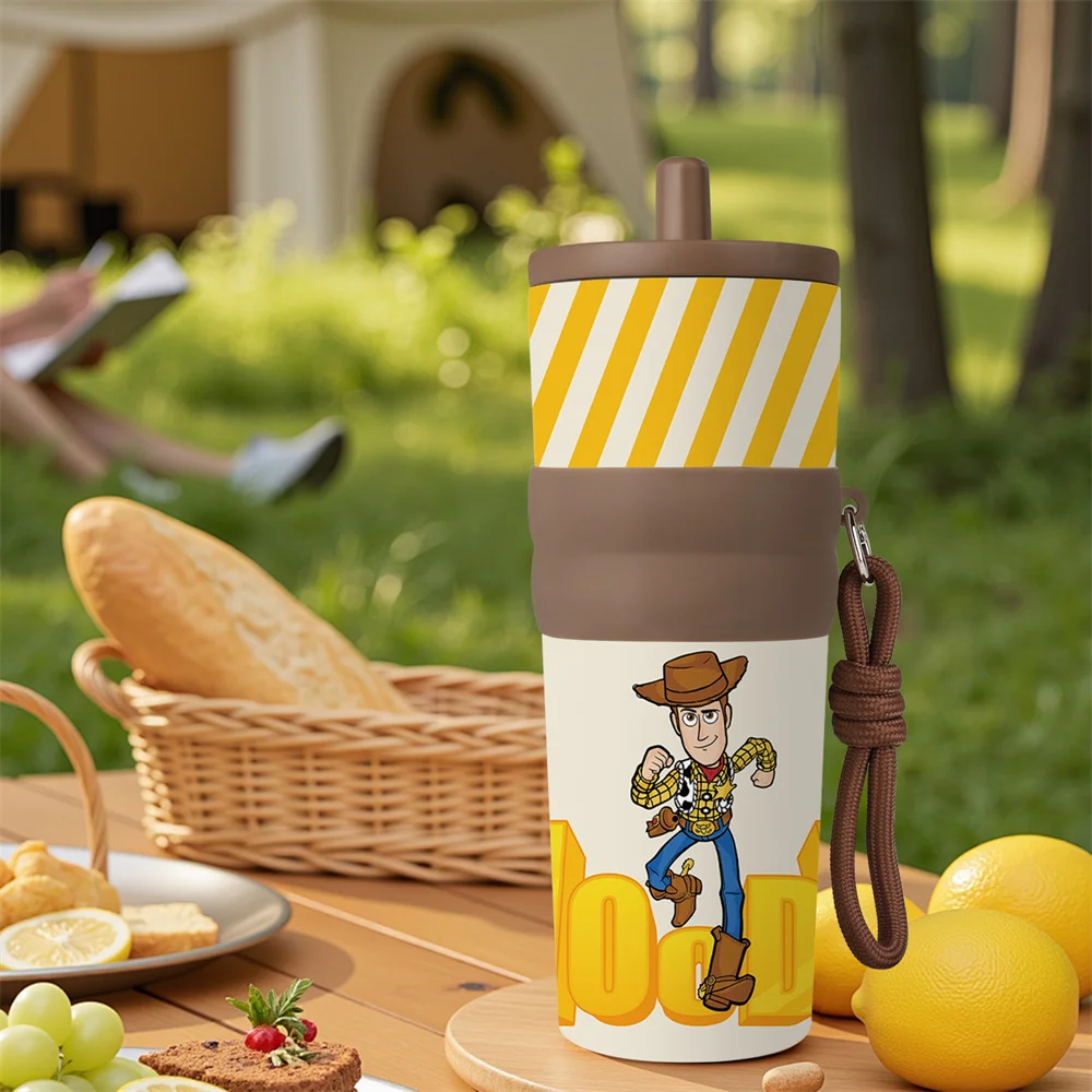 1pc 25oz Disney Toy Story Woody Stainless Steel Tumbler Insulated Travel Mug with Straw Hanging Rope Portable Cup for Car Office view 6