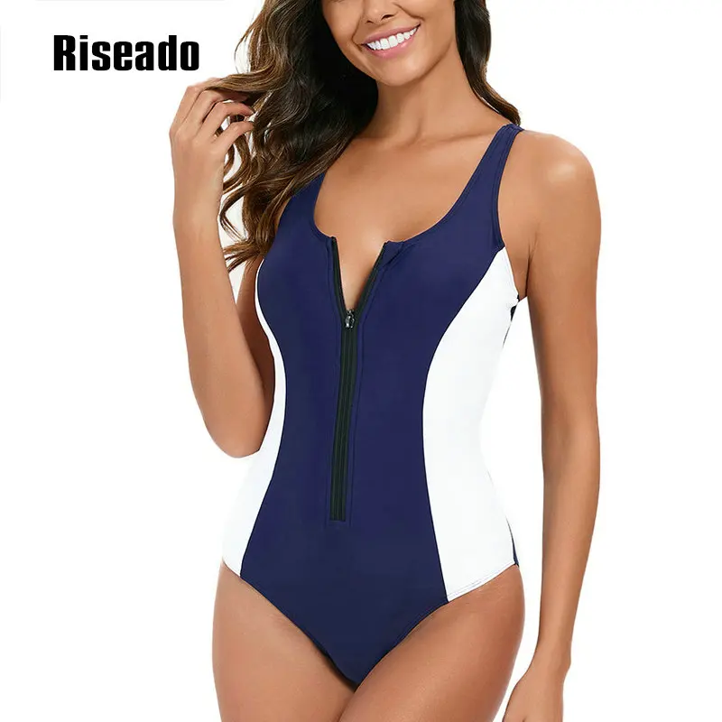 Riseado Sports One Piece Swimsuit Women 2024 Navy Swimwear Female Bodysuit Summer Swimming Suit Racerback Bathing Suits