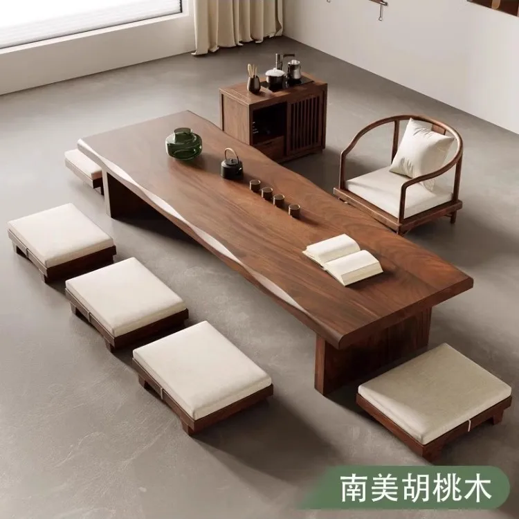 Tea table short walnut tatami tea table and chair combination