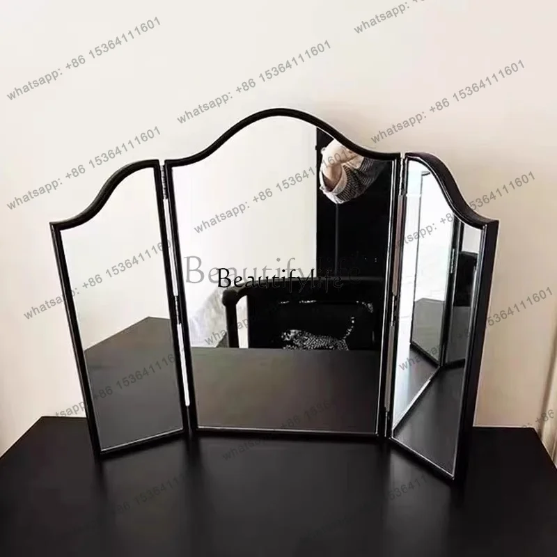 Factory Customization.European retro light luxury desktop tri-fold mirror three-sided folding mirror living room decoration