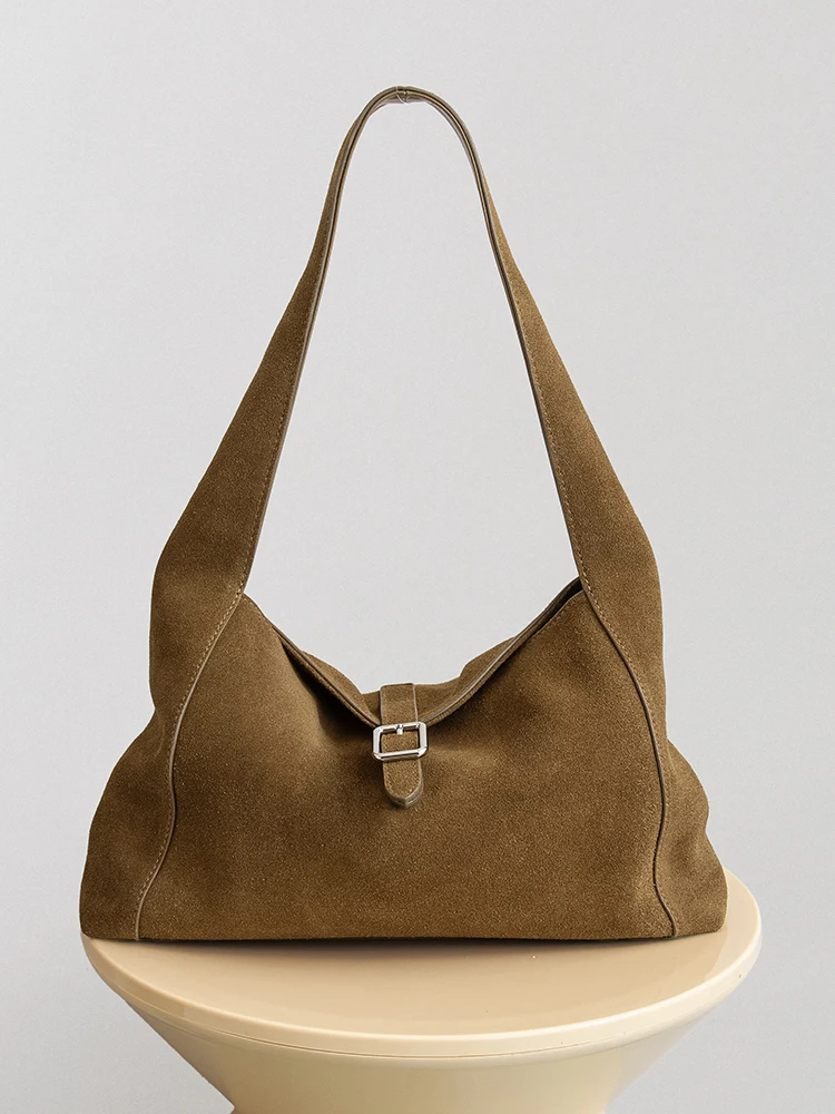 

Женская большая сумка из натуральной замши, большая вместительная универсальная сумка через плечо, кожаная мотоциклетная сумка, сумка для подмышек