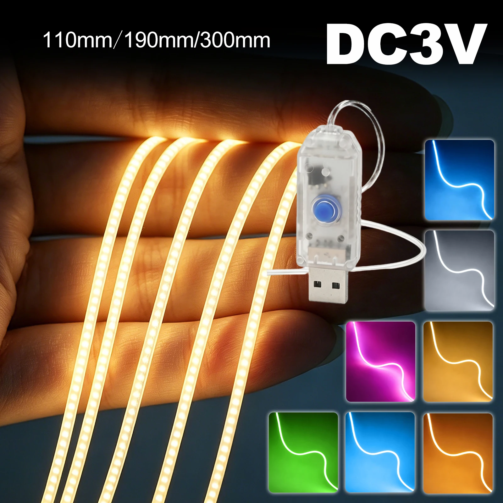 DC 3V LED Light Filament with USB Plug 110mm 190mm 300mm Flexible LED Light Chip 360° Glowing Luminous DIY Bulb Diode Lamp Part
