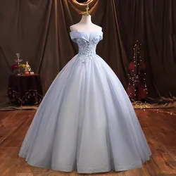 Customized Light Blue Ball Gown Women Evening Dresses Appliques Prom Birthday Party Gowns Formal Occasion robes de soirée