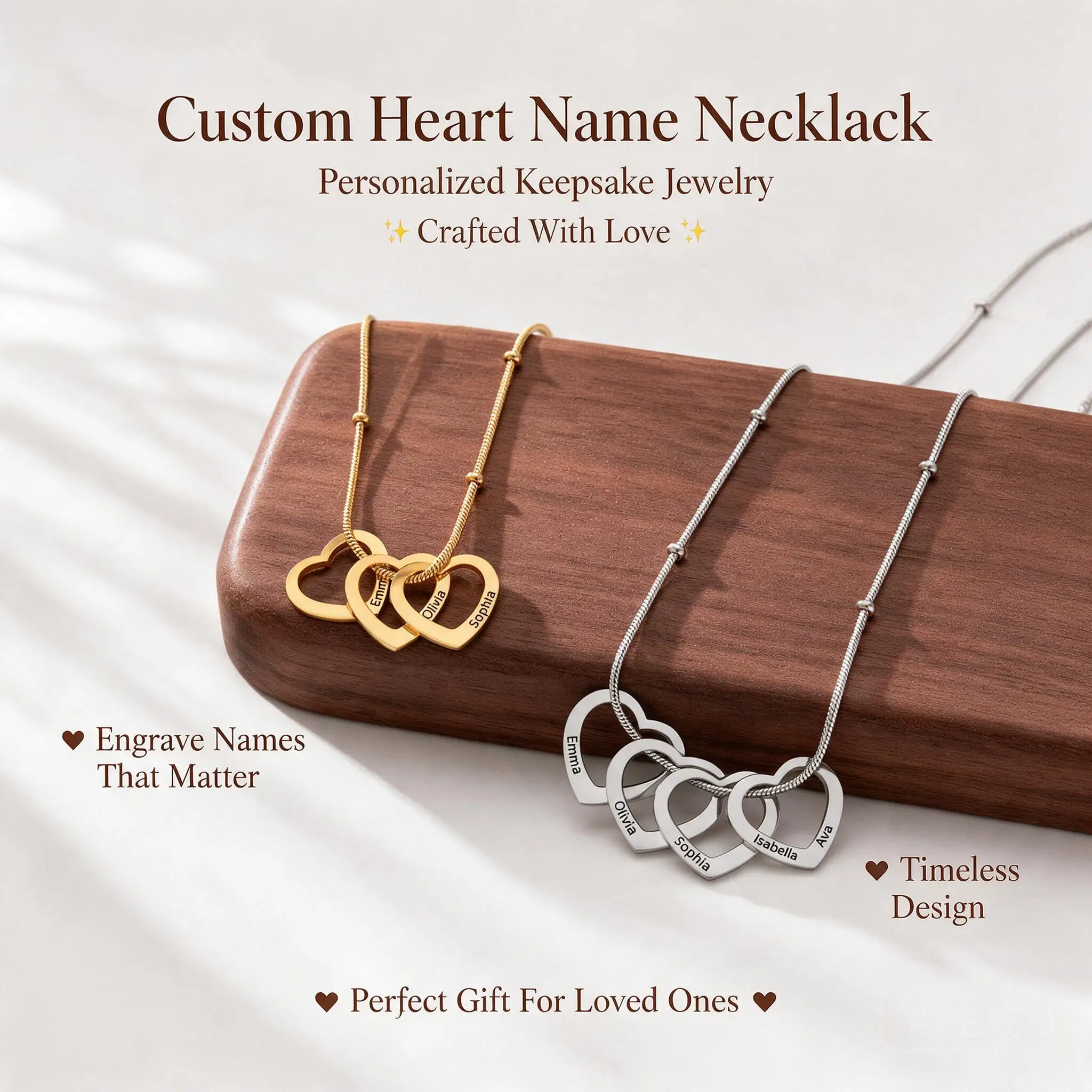 Luxury Personalized Laser Engraved Multi Heart Name Necklace Dainty Letter Pendant Romantic Couple Memory Gift Silver Gold 45cm