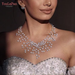 TOPQUEEN Elegant Crystal Woman Necklace Bridal Clavicle Chain Choker Wedding Party Diamante Brides Jewelry Anniversary Gift HN01