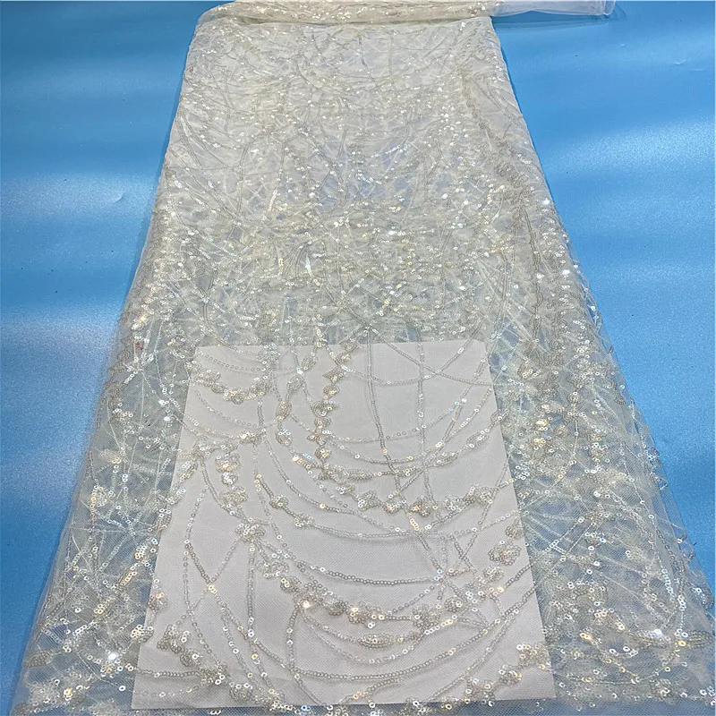 

130CM Wide Crystals Sequins Shiny Lace Fabric for Wedding Evening Dress Designer Fabric