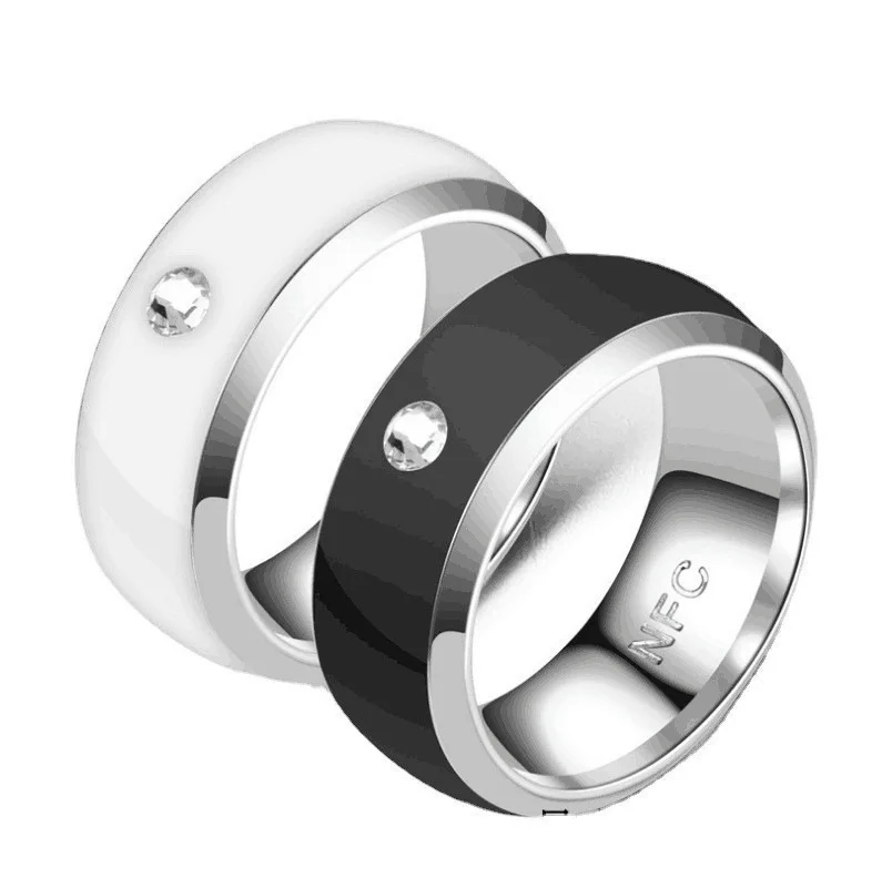 NFC Mobile Phone Tag Smart Ring Stainless Steel Smart Wearable Ring Smart Ring White with Diamond