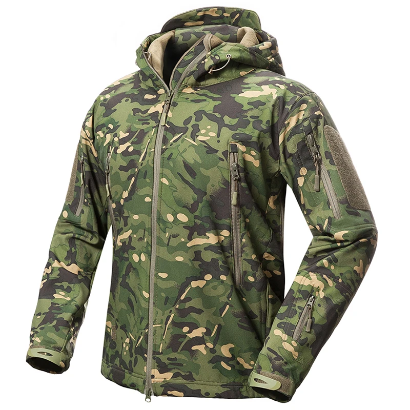 Men's Soft Shell Camouflage Tactical Jacket Men Waterproof Fleece Lined Coat Hooded Outdoor Hiking Hunting Clothes