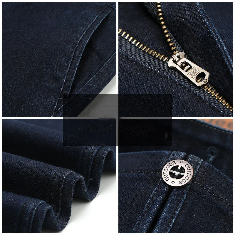 남성용 두꺼운 멀티 포켓 야외 카고 데님 바지, 플러스 사이즈 헤비웨이트 캐주얼 스트레이트 청바지, 겨울 가을 신상 패션