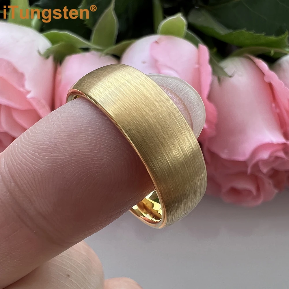 iTungsten 6mm 8mm Black Tungsten Carbide Ring Men Women Engagement Wedding Band Fashion Jewelry Domed Brushed Finish Comfort Fit