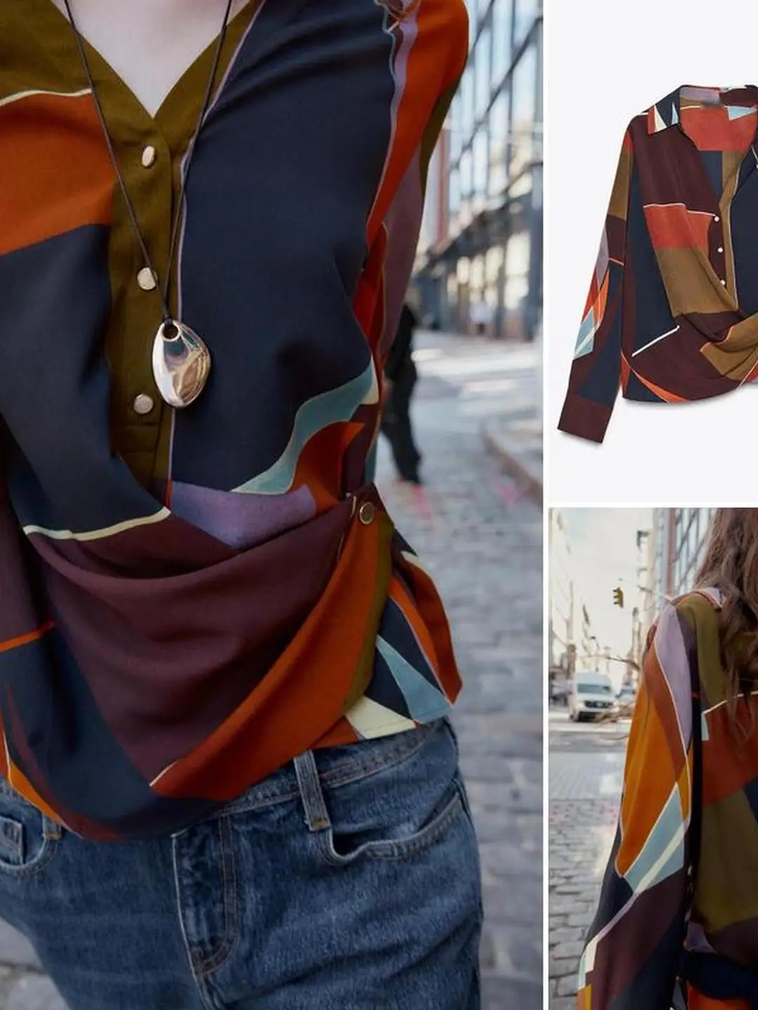 

Long Sve V-Ne с принтом irt и застежкой на пуговицы, повседневный женский топ свободного покроя, дышащий, соевый протеин, Cosite Fiber