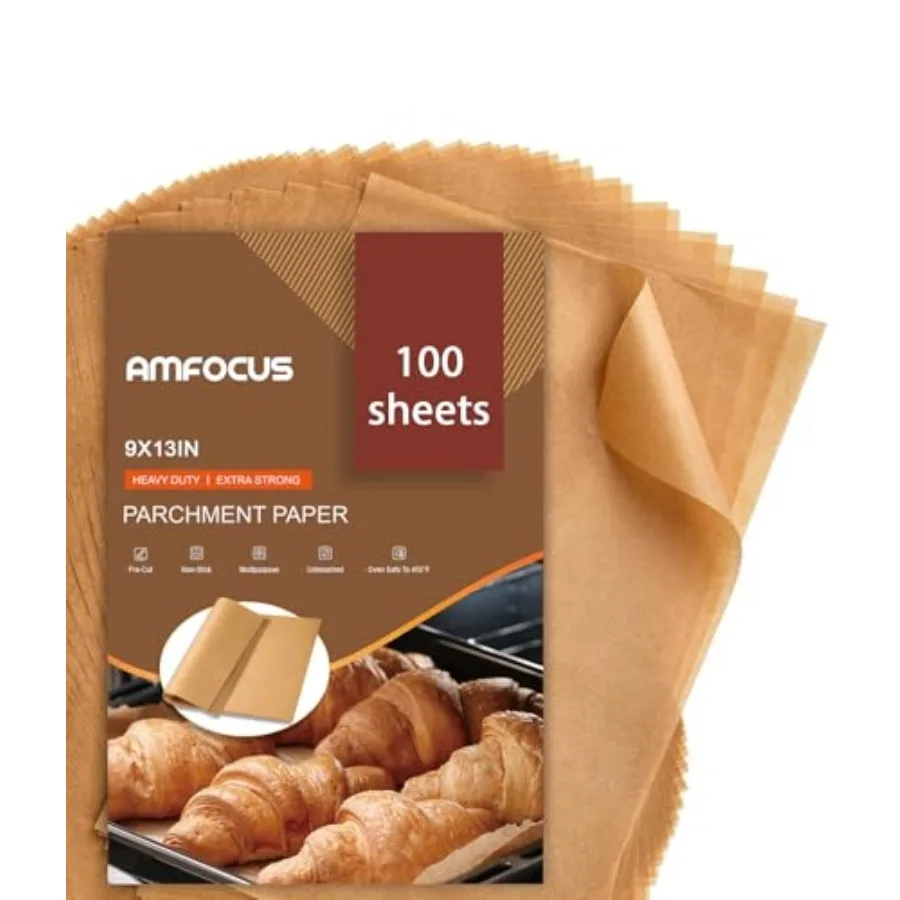 Parchment Paper Sheets, 9x13 In Non-Stick Precut Baking Parchment for Baking, Grilling, Air Fryer, Steaming, and More Unbleache