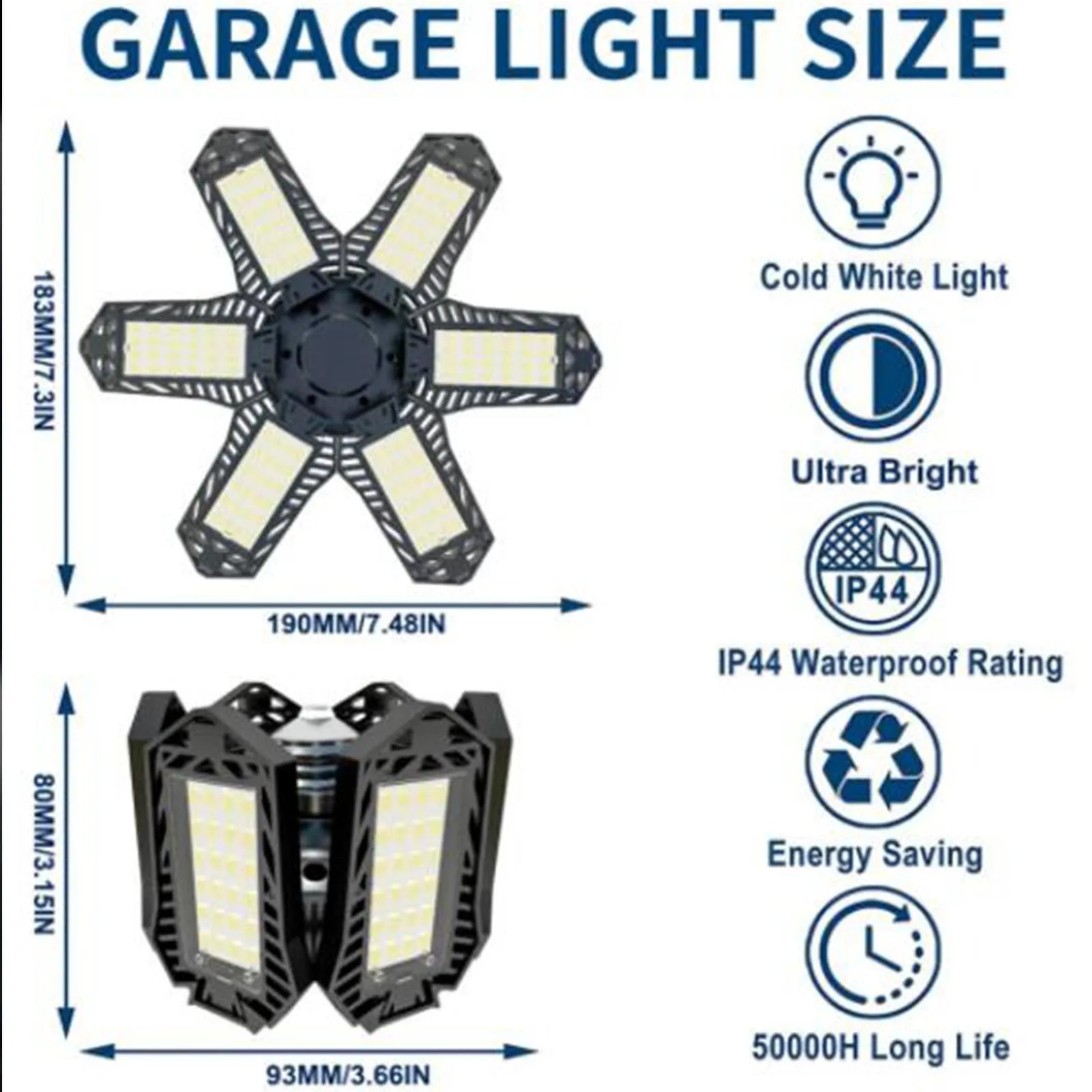 Deformable LED Garage Light with 3/6/7 Adjustable Panel LED Bulb Night Lamp for Workshop Warehouse Shop E26/E27 Ceiling Lighting