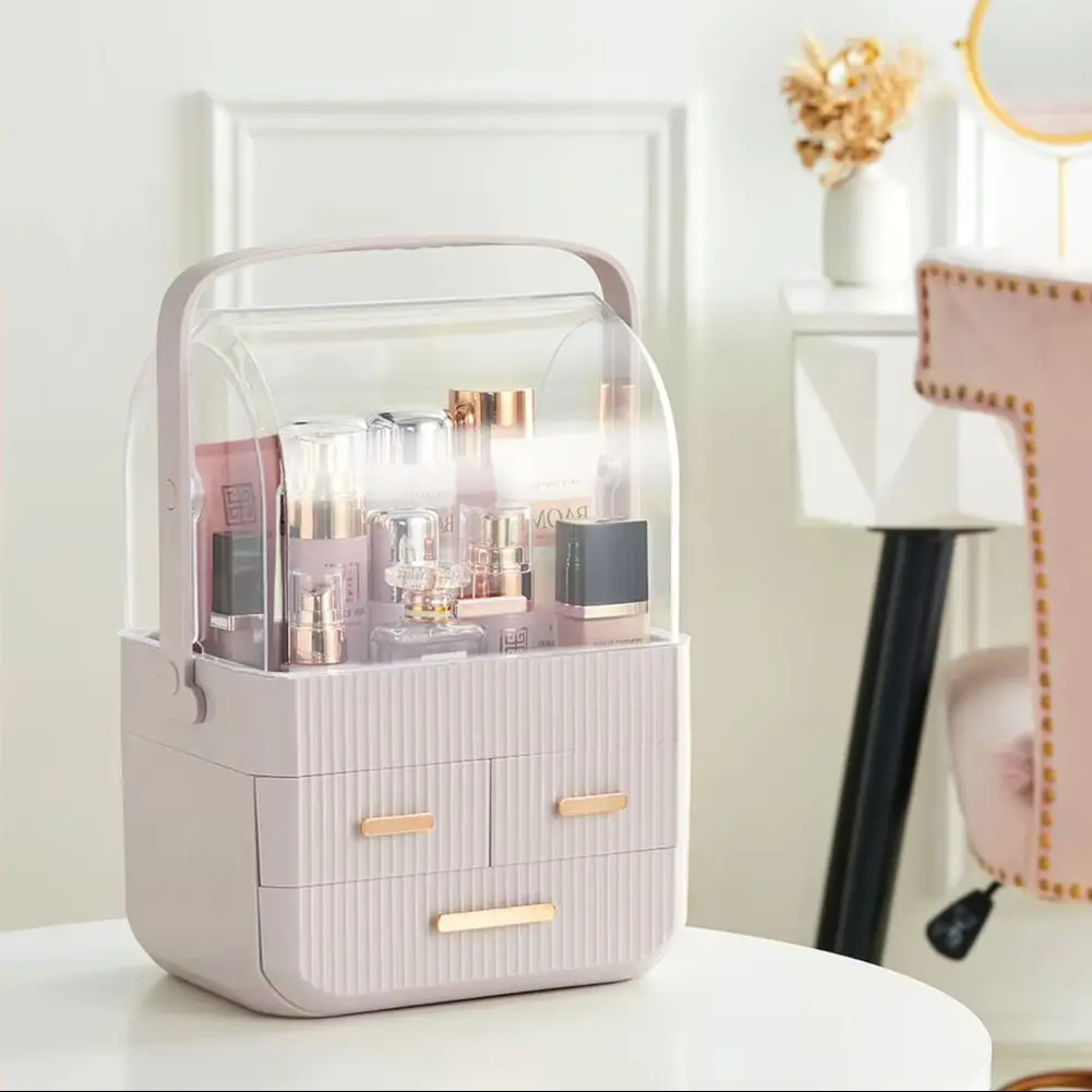 Pink Desktop 3 Drawers Cosmetics Storage Organizer