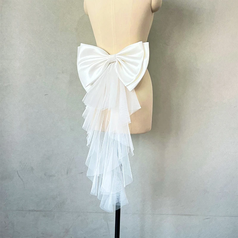 39x60cm New Fashion Satin Wedding Bow With Ruffles Tulle Lolita Bridal Dress Decorations Bow Knot Belt Women Accessories2025