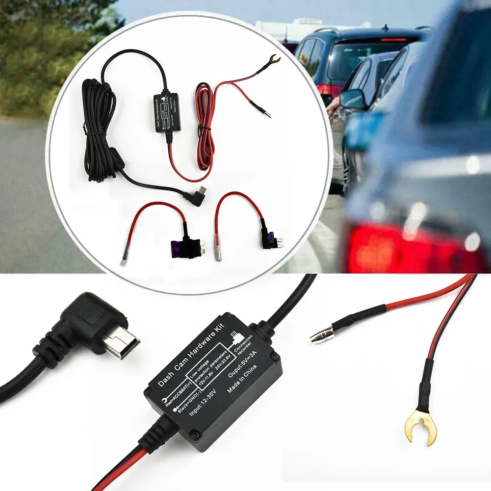 Car Dash Cam Wire 3.2m Mirror DVR Hardwire Cable Kit Car Recorder 12/24V To 5V Mini Micro USB Cable Auto Dashcam Hardwiring Kit