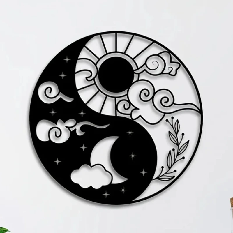 HelloYoung Metal Wall Decor, Natural Sun And Moon Metal Wall Decoration Home Office Decoration Holy Metal Wall Art Creative Gift