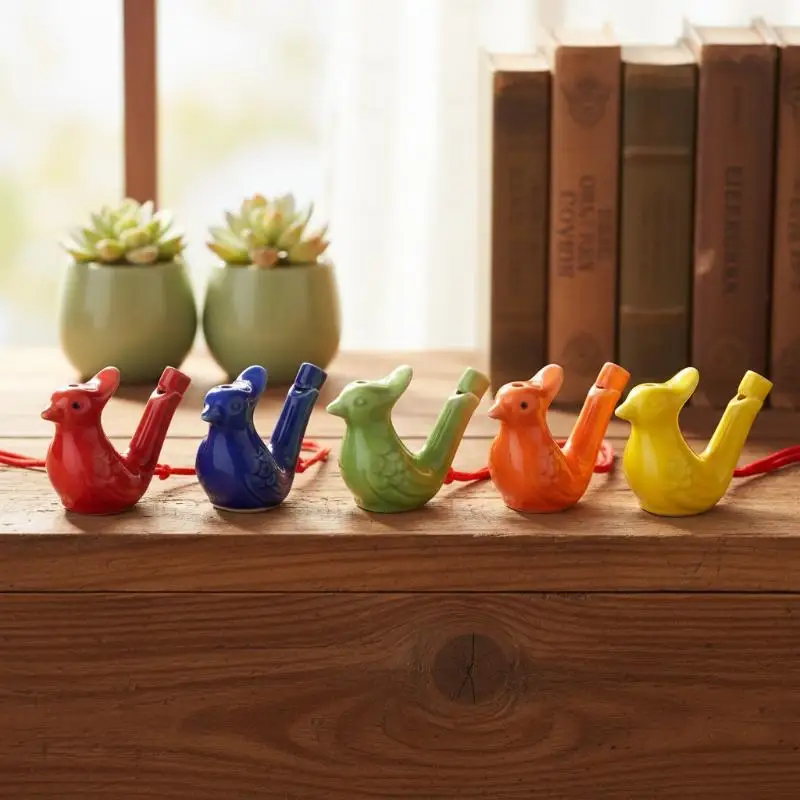 1/5Pcs Bird Whistle Water Musical Ceramic Set Colorful Animal Shape Early Learning Bath Noise Maker Party Favor