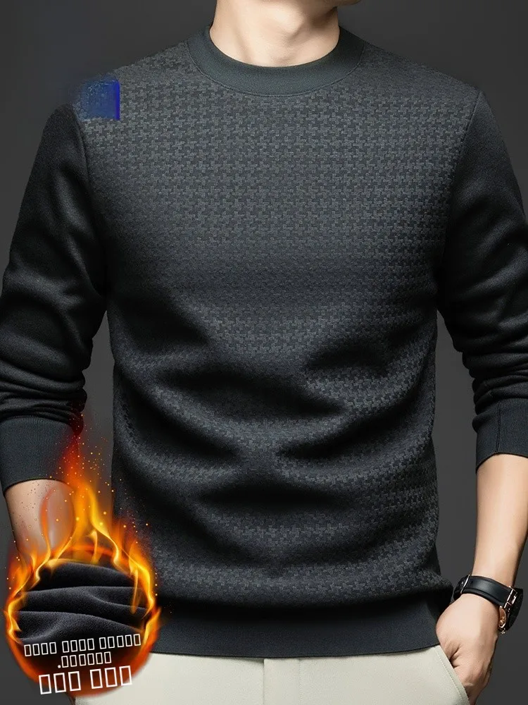 

Rn Men's Thiened Fce Lined Casual Knitwear round Ne Pullover Warm Comfortable Winter Sweater Faionable Base Layer