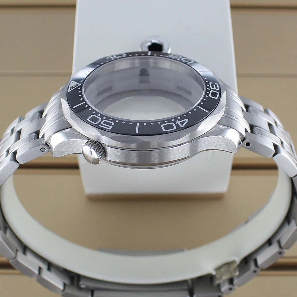 41 مللي متر 100 متر مقاوم للماء ساعة اكسسوارات الياقوت الزجاج ل سيماستر NH34 NH35 NH36 NH72 حركة للطي مشبك حزام ساعة اليد