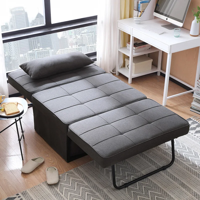 Pull out 1 seater sofa bed Foldable linen fabric sliding recliner Single sofa Futon chair Apartment