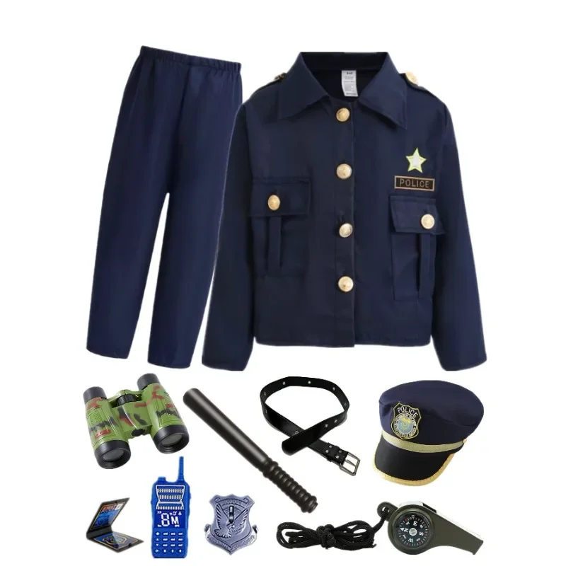 Conjunto de disfraz de oficial de policía para niños: chaqueta, pantalones, gorra y accesorios de uniforme de oficial de policía para niños de héroe de la justicia para Halloween Pa*8*Q