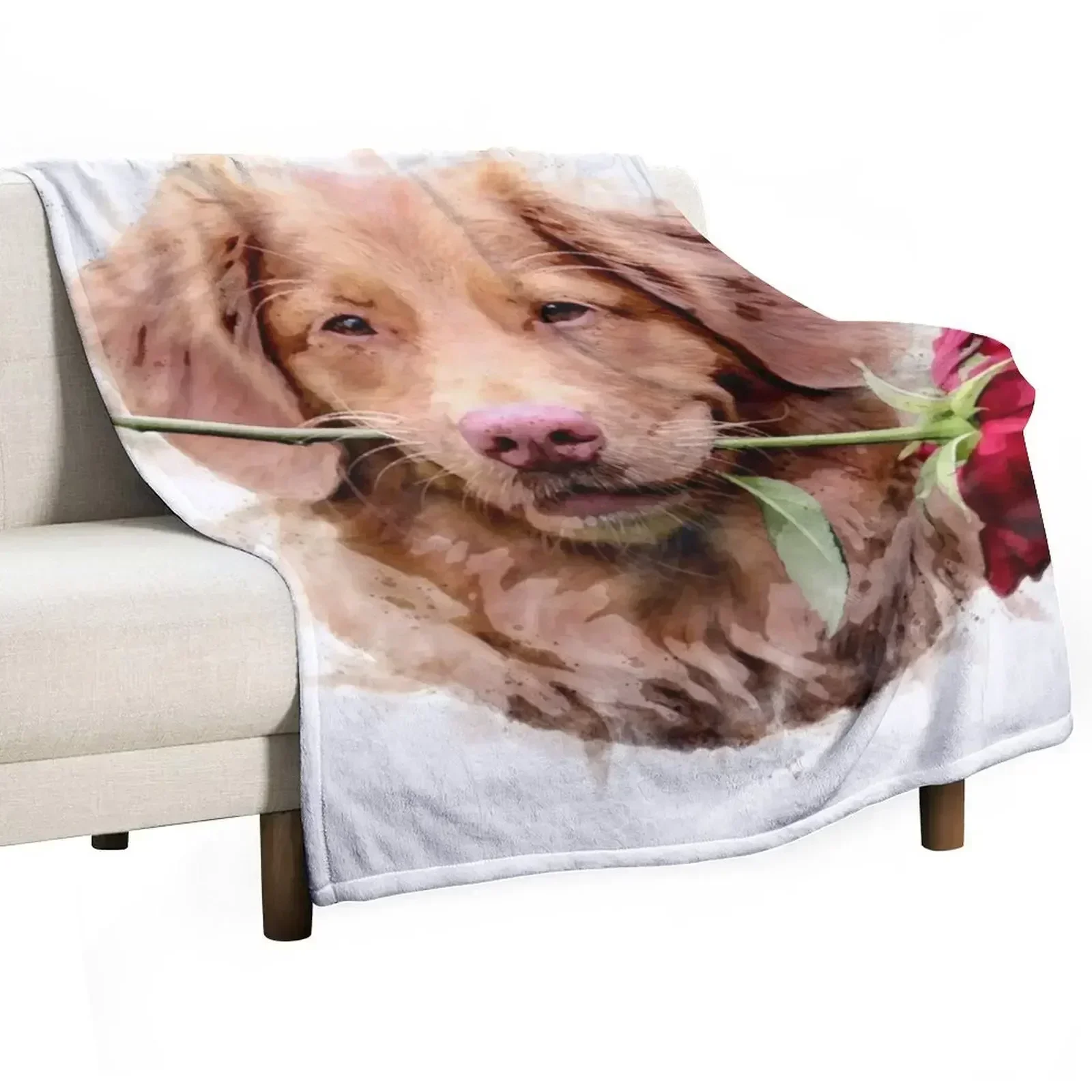 Nova Scotia Duck Tolling Retriever with rose Watercolour - Happy Valentine’s Day Throw Blanket Weighted Quilt Blankets