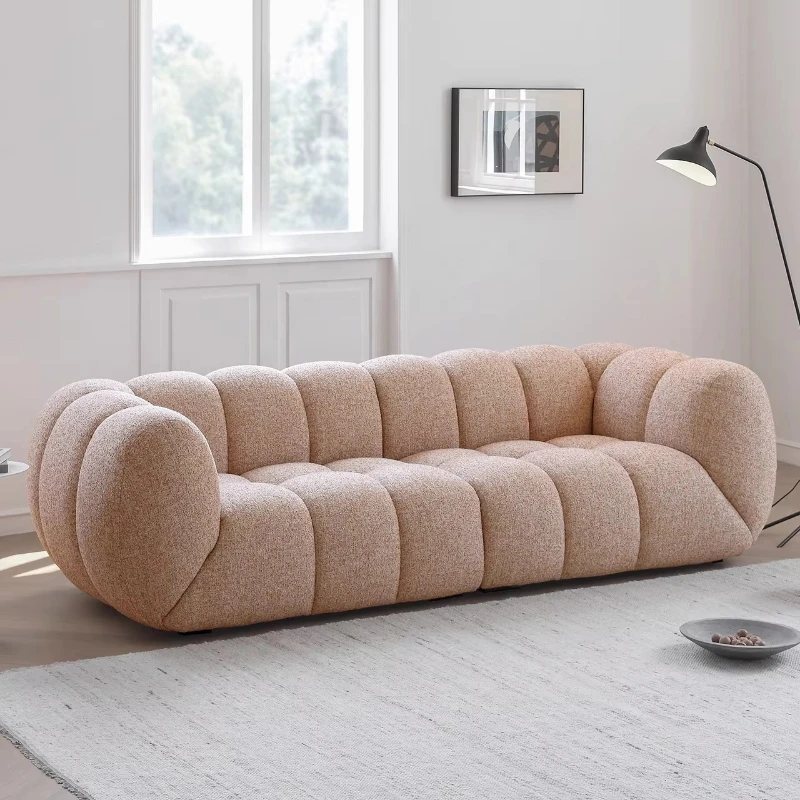 French Modern Luxury Cream Teddy Velvet Living Room Sofa Set 3 Seats Villa Apartment Designer Upright