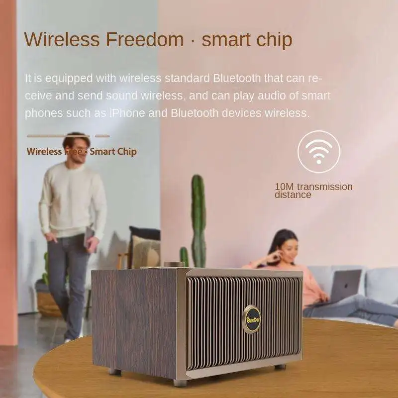 ลำโพงบลูทูธรูปเรโทรแบบพกพาพร้อมการ์ดที่จับโทรศัพท์มือถือทำจากไม้บ้านลำโพงซับวูฟเฟอร์เสาลำโพง cixa de SOM