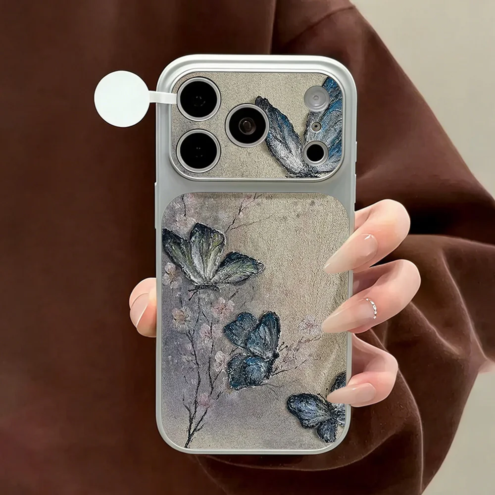 

Butterfly Phone Case For iPhone 17 15 16 13 11 12 14 Pro Max Matte Soft Lichee Pattern Silicone Shockproof Bumper Cover Cases