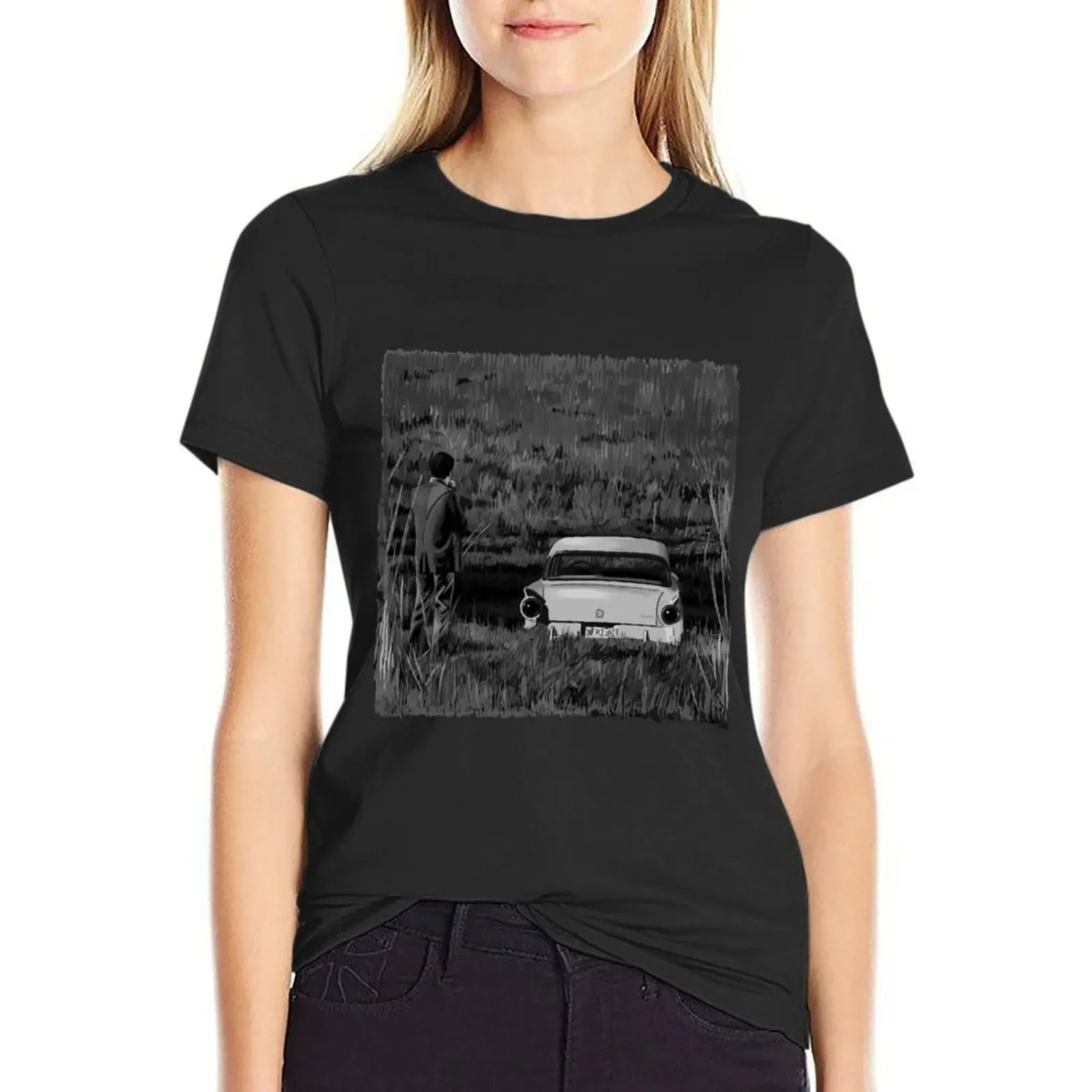 Alfred Hitchcock's Psycho - Swamp Scene Illustration T-shirt lady clothes summer tops t-shirts for Women graphic tees