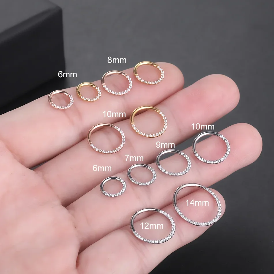 F136 Titanium Nose Piercing Hinged Bead Hoops CZ Stone Rings Clicker Ear Cartilage Tragus Helix Earrings Piercing Body Jewelry