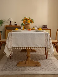 Boho Linen Tablecloth Beige Tablecloths Burlap Table Cloths for Kitchen Dining,Party,Buffet Coffee