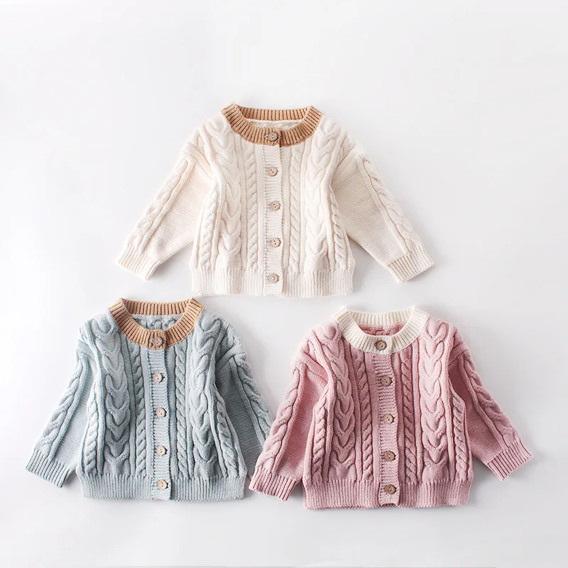 Classic Kids Knitwear Cotton Cable Knitting Cardigan Baby Toddler Sweaters