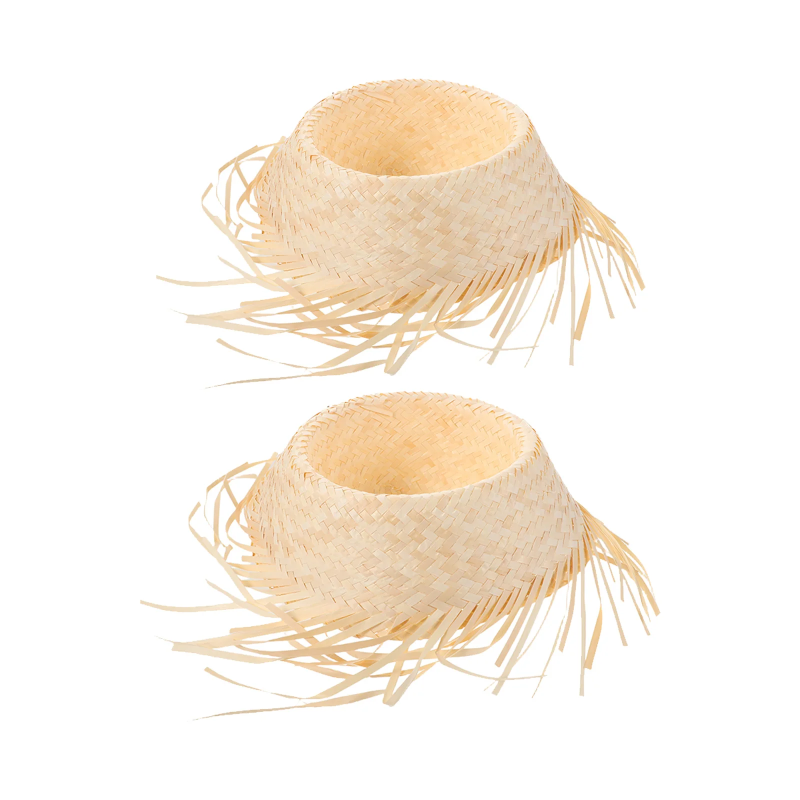 

2pcs Hawaiian Straw Hat Wide Brim Woven Raffia Bucket For Beach Luau Party Tropical Costume Accessory Unisex Sun Protection