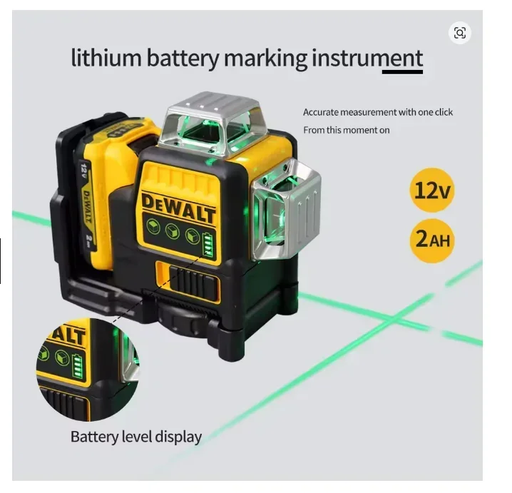 

DEWALT DW089LG Construction Tool12V Professional Laser Level Vertical Cross Line and 12 Line 360 degree Self leveling Horizontal