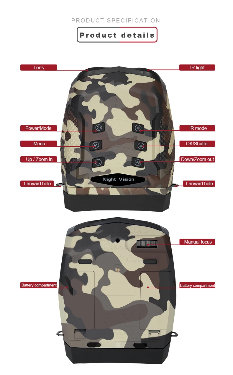 Z525 Hunting Camera 4K Low-light All-rounder Night Vision 3-inch TFT 8X Digital Zoom IP65 Waterproof All-black Visible 600M