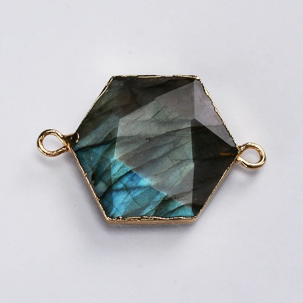 BOROSA Vintage Natural Labradorite Pendant Chain For Women Unique Hexagon Gemstone Connector Jewelry Making Necklace Accessories