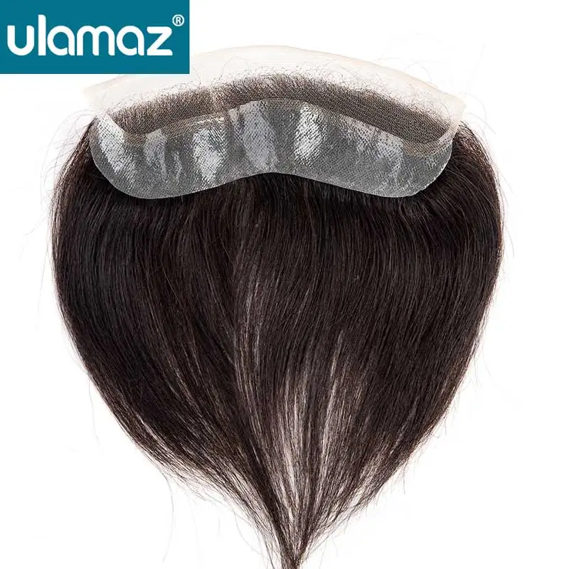 Lace PU Frontal Hairline Men Natural Hair Piece For Men Bleach Knots Forehead Men's Toupee 4x18cm Front Hairline Male Hair Patch