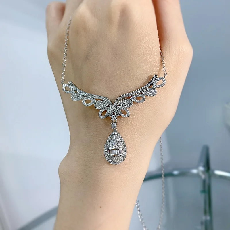 2023 New Fashion Angel Wings High Carbon Diamond Necklace 925 Sterling Silver Collar Chain for Women
