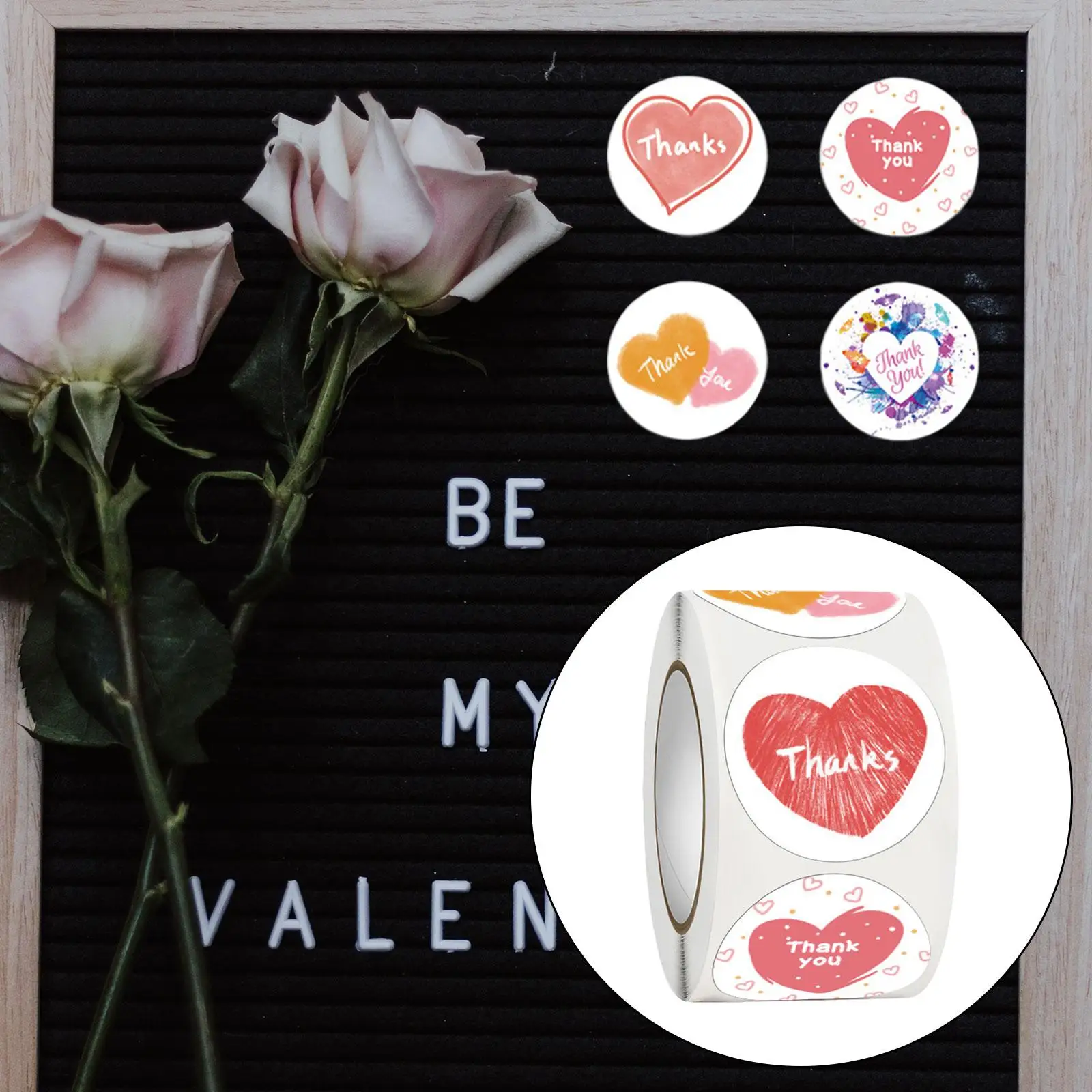 500 Pieces Love Stickers Birthday Paper Label Stickers Heart Stickers Roll for Card Making Journaling Scrabook Couples Envelopes