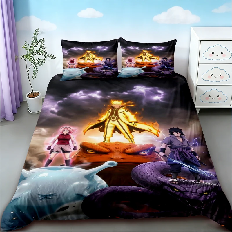 

Duvet Cover 3PCS Uchiha Sasuke Kids Naruto Bedding Set Quilt Cover Pillowcase Uzumaki Double Size Bedroom Bed Linen comfortable