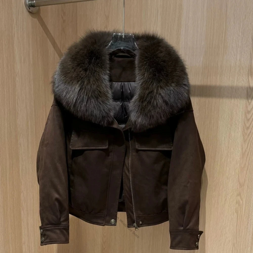 Kurze Winter-Daunenjacke für Damen mit Pelzkragen, winddicht, warm, für kaltes Wetter, Freizeitkleidung, Pendeln, Reisen, Damen-Daunenmantel