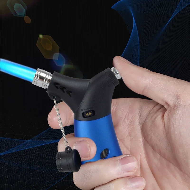 

Металлическая бутановая зажигалка с синим пламенем, прямой струйный поджиг, ветрозащитная, компактная, подходит для кемпинга и барбекю на открытом воздухе.