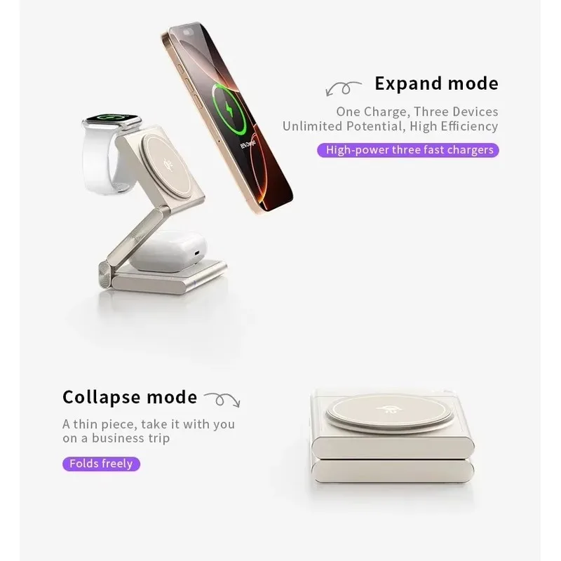 Qi2 무선 충전기 3 in 1 접이식 마그네틱 고속 충전 스테이션 여행용 선물