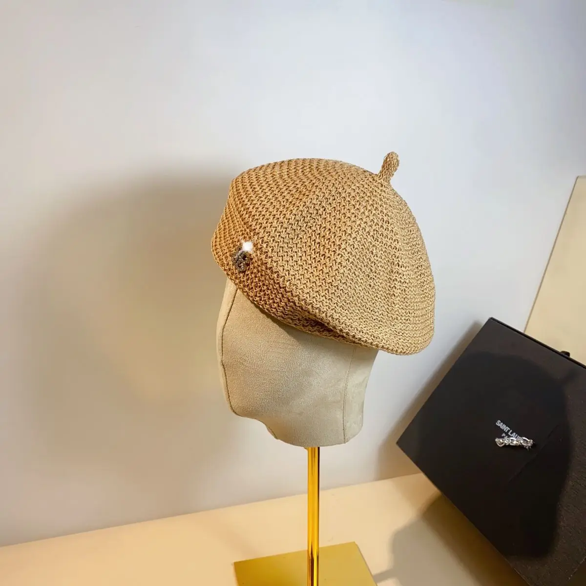 Beret female Japanese summer diamond label thin shaped pleated designer cotton polyester breathable knitting versatile hat